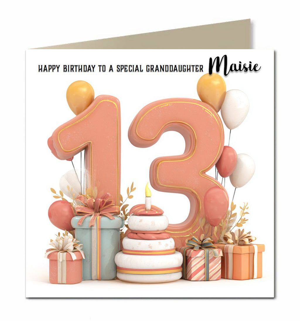 Personalised 13th Birthday Card - Birthday Number with Cake and Presents