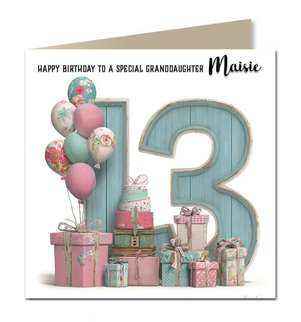 13th Birthday Card For Girls, Granddaughter, Niece, Teenager, Personalised