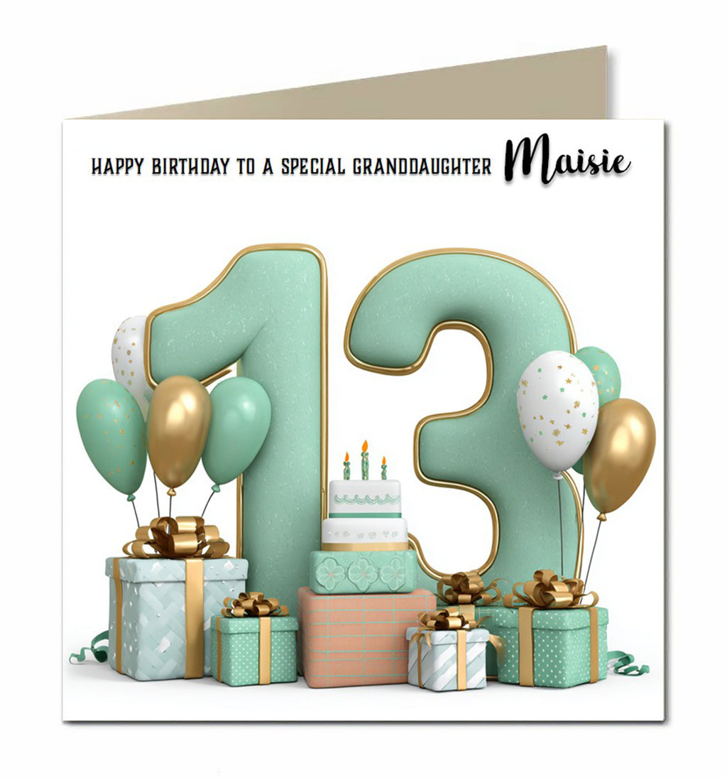 13th Birthday Card For Girls, Granddaughter, Niece, Teenager, Personalised