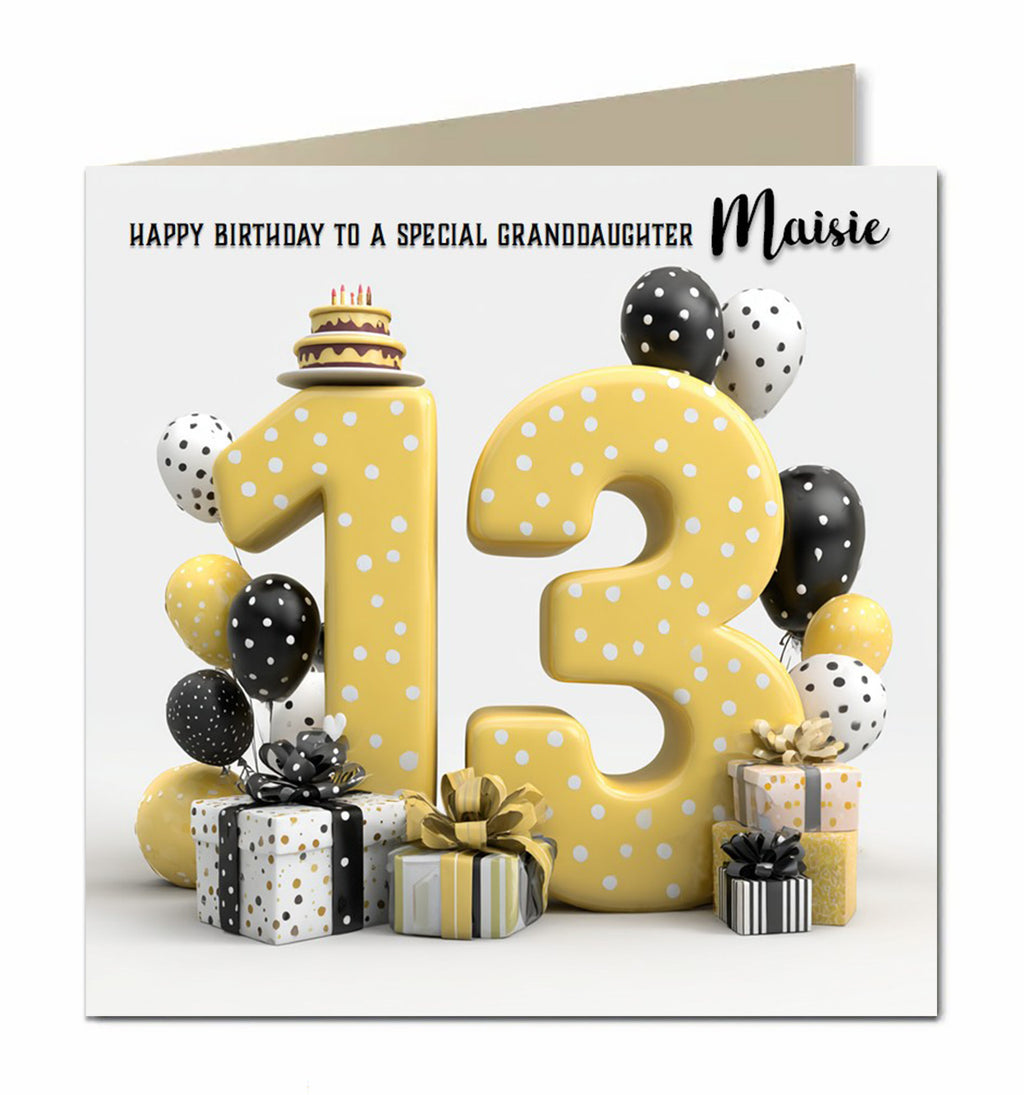 Personalised 13th Birthday Card - Birthday Number with Cake and Presents