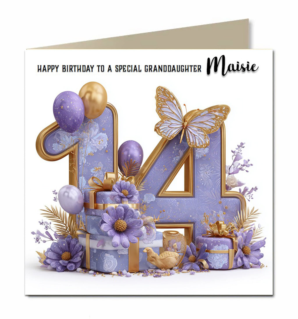 14th Birthday Card For Girls, Granddaughter, Niece, Teenager, Personalised