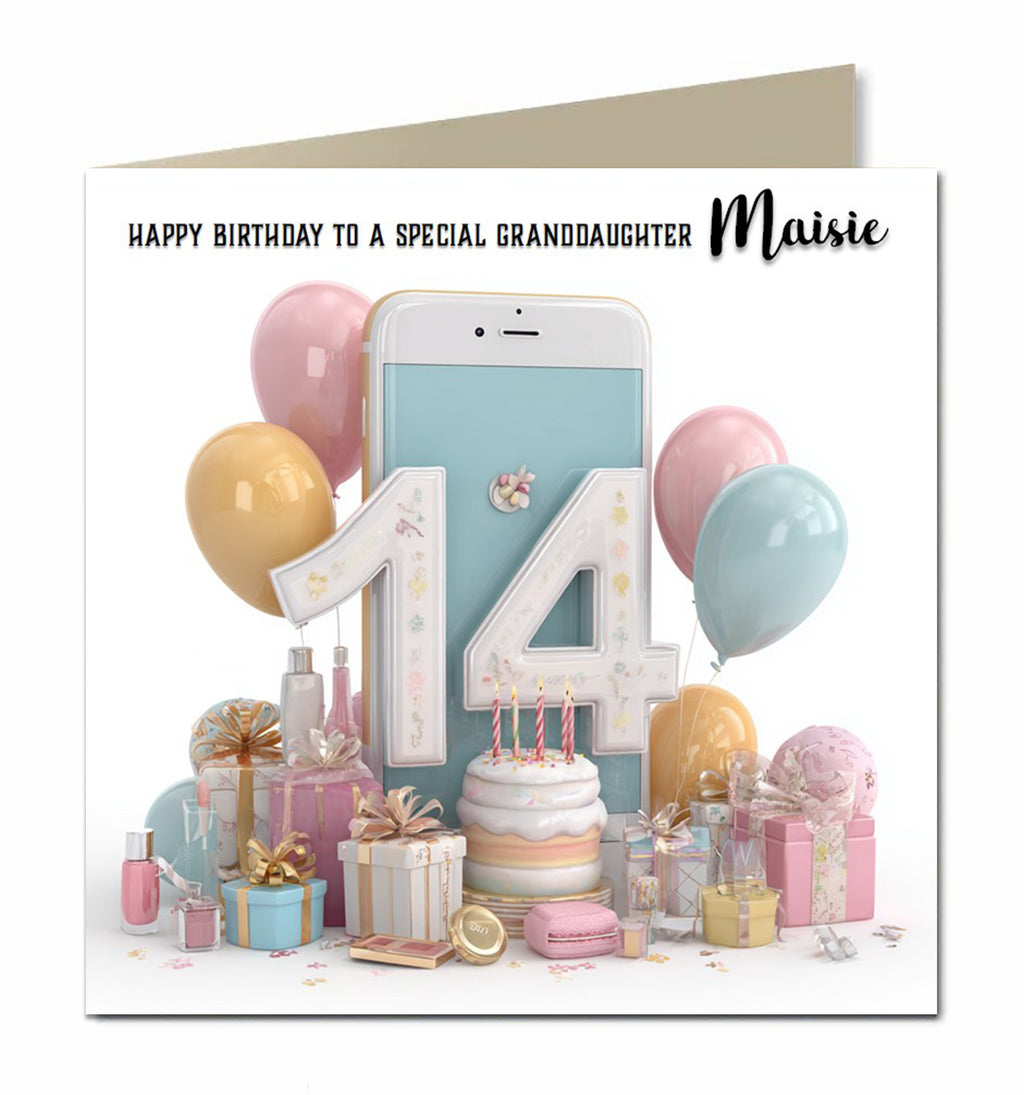 14th Birthday Card For Girls, Granddaughter, Niece, Teenager, Personalised