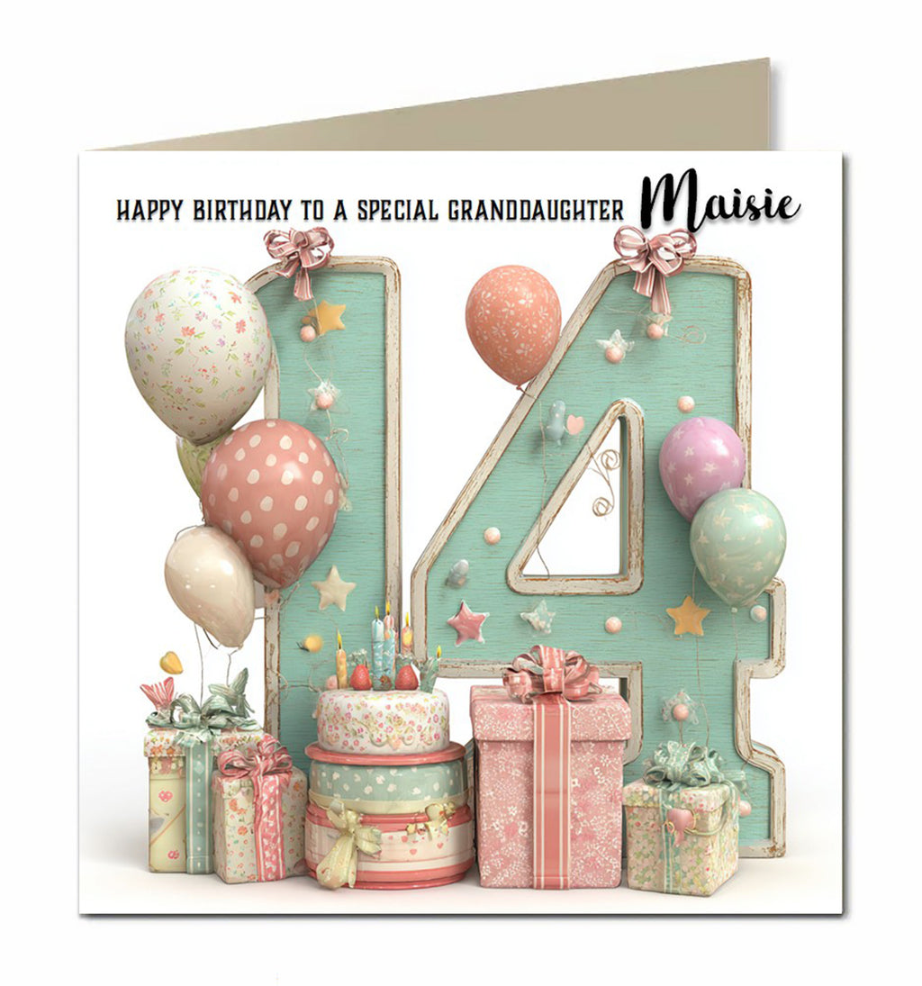 14th Birthday Card For Girls, Granddaughter, Niece, Teenager, Personalised
