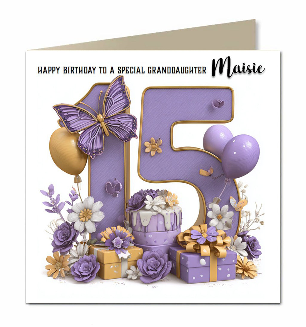 15th Birthday Card For Girls, Granddaughter, Niece, Teenager, Personalised