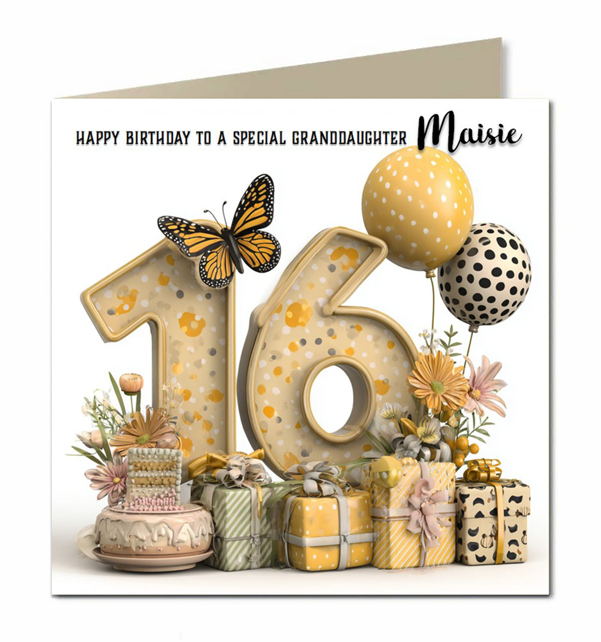 Personalised 16th Birthday Card - Birthday Number with Cake and Presents