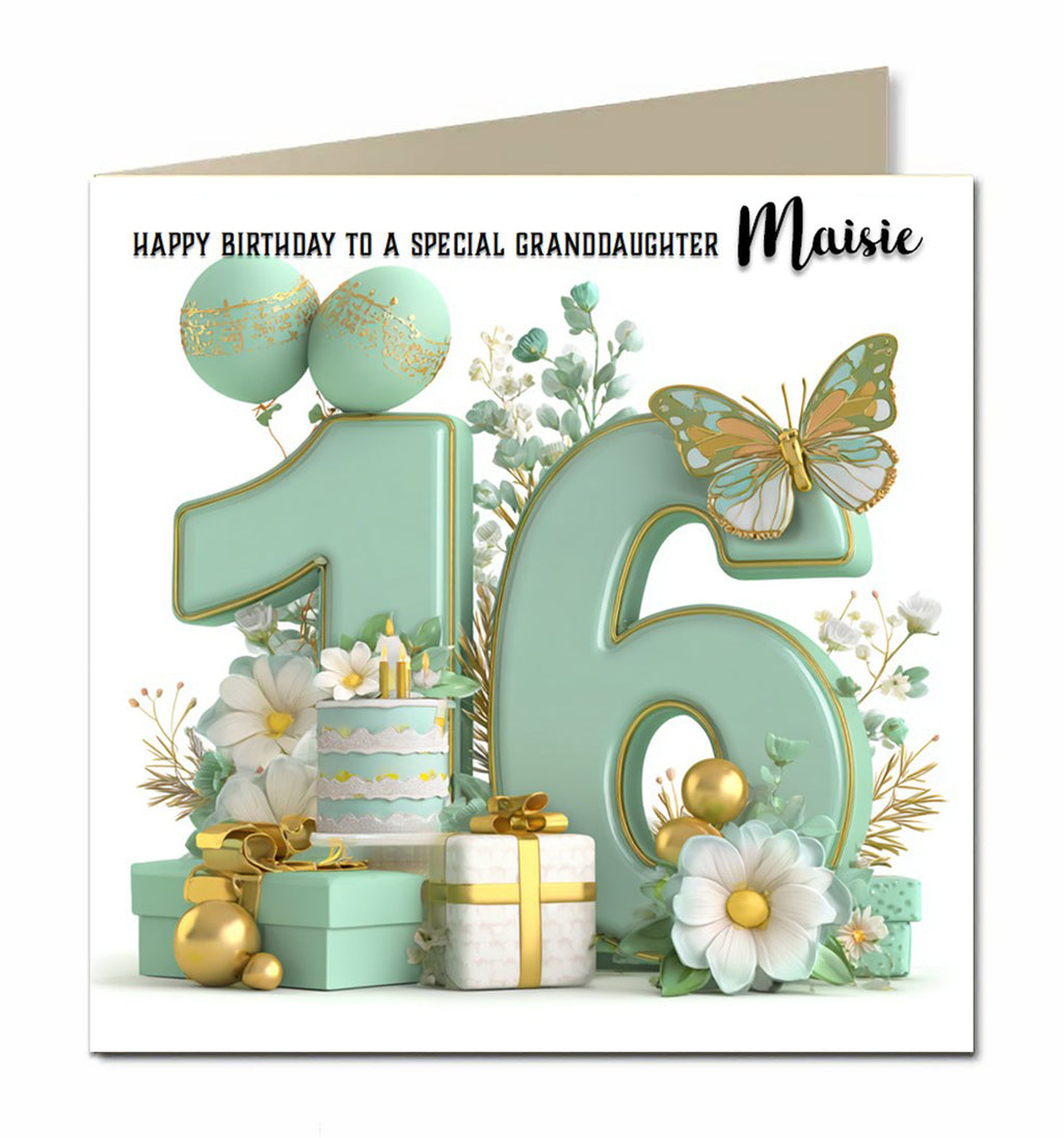 16th Birthday Card For Girls, Granddaughter, Niece, Teenager, Personalised