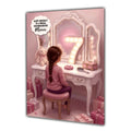 Personalised 7th Birthday Card - Girl at a Dressing Table - Brown Hair