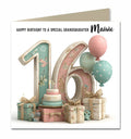Personalised 16th Birthday Card - Birthday Number with Cake and Presents