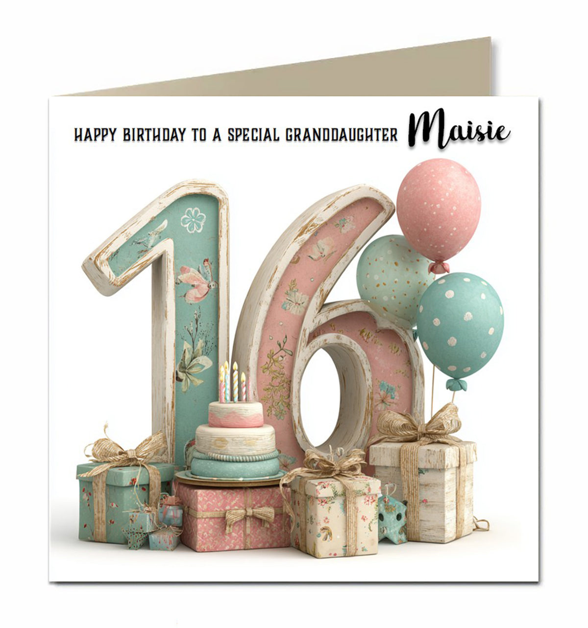 Personalised 16th Birthday Card - Birthday Number with Cake and Presents