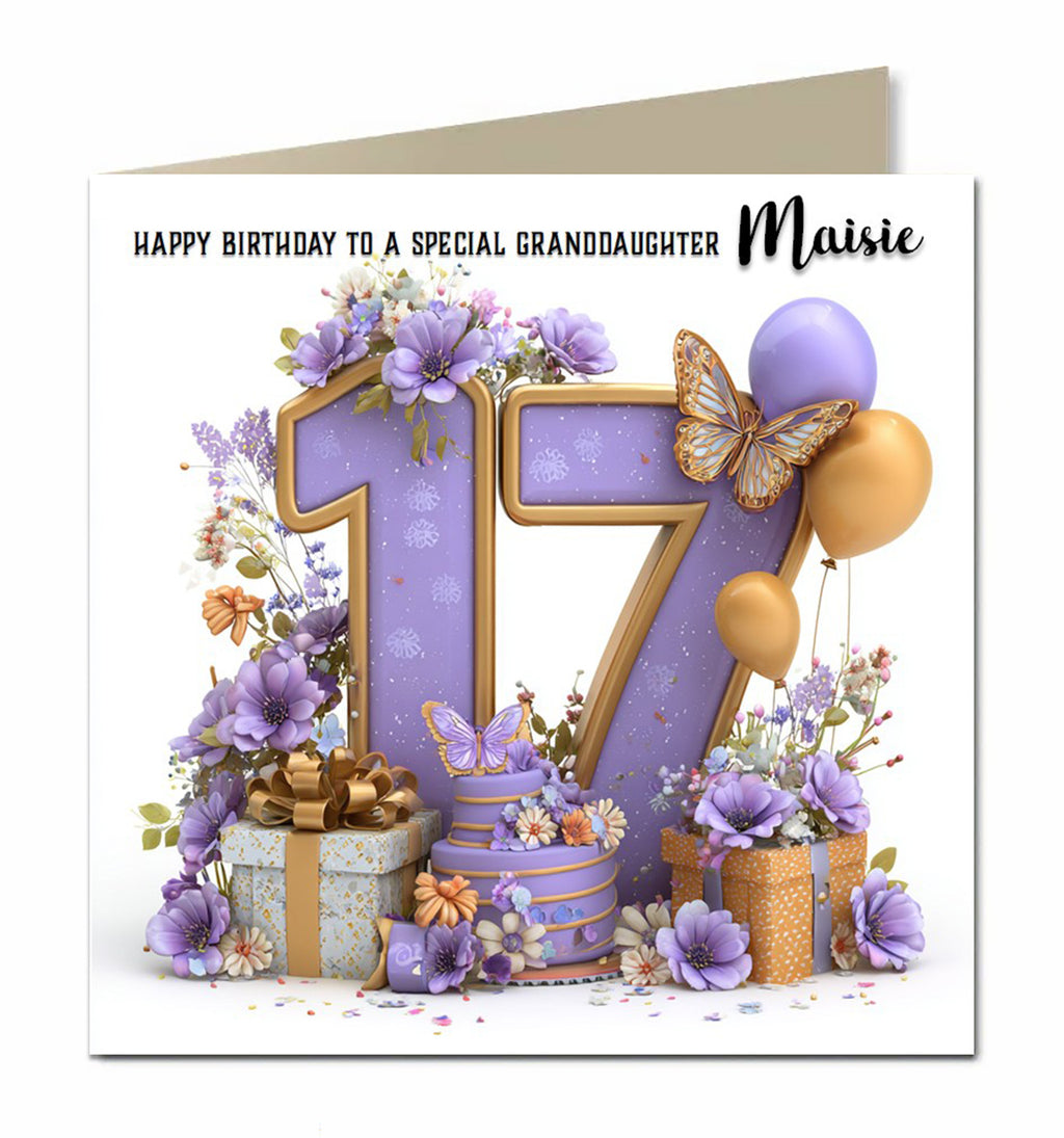17th Birthday Card For Girls, Granddaughter, Niece, Teenager, Personalised