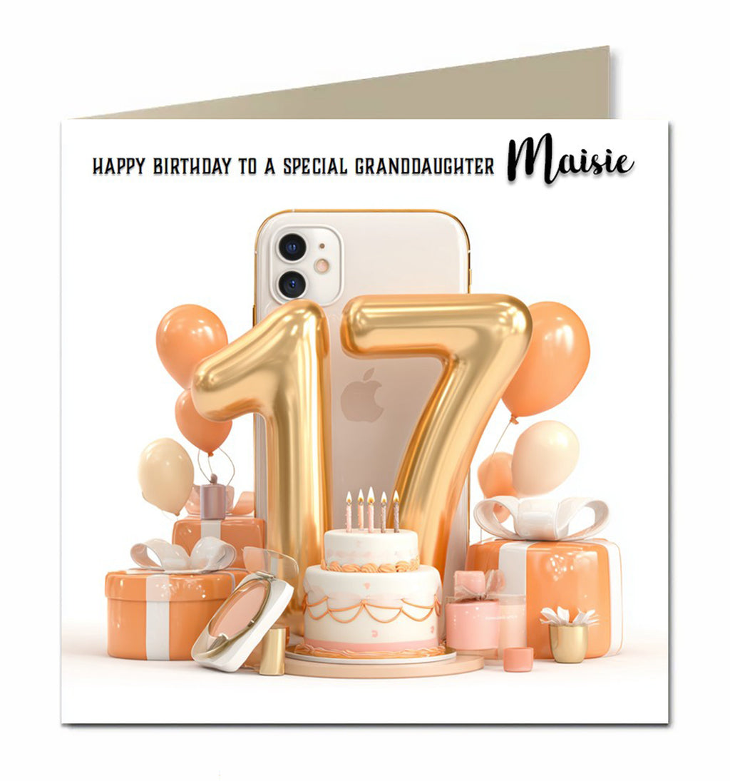 17th Birthday Card For Girls, Granddaughter, Niece, Teenager, Personalised