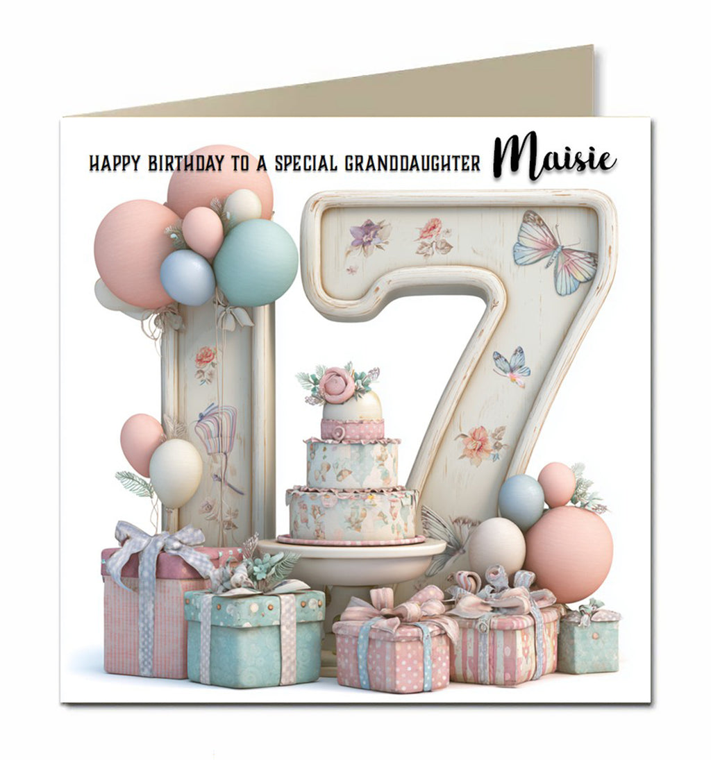 17th Birthday Card For Girls, Granddaughter, Niece, Teenager, Personalised