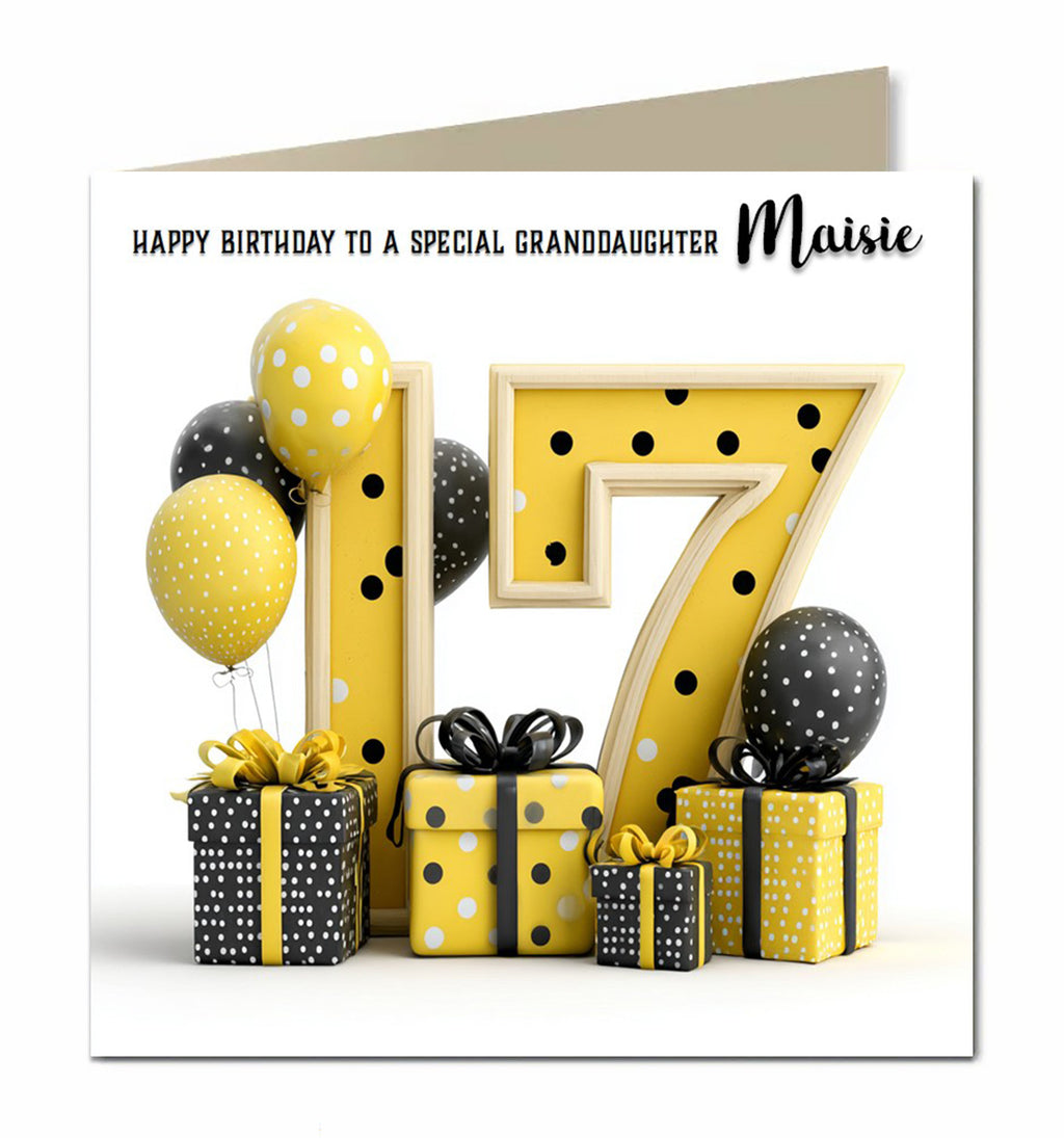 17th Birthday Card For Girls, Granddaughter, Niece, Teenager, Personalised