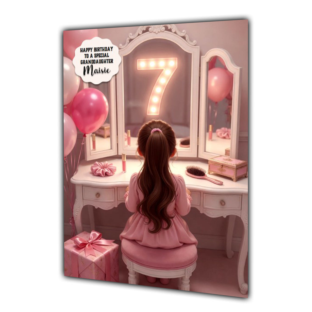 7th Birthday Card Girl Granddaughter Daughter Niece Large A5 Size