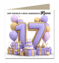 Personalised 17th Birthday Card - Birthday Number with Cake and Presents