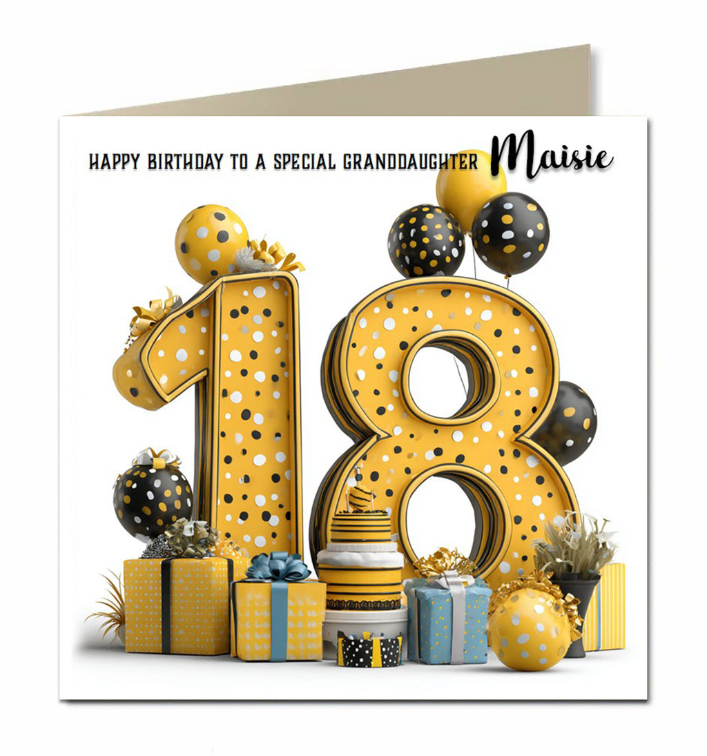 Personalised 18th Birthday Card - Birthday Number with Cake and Presents