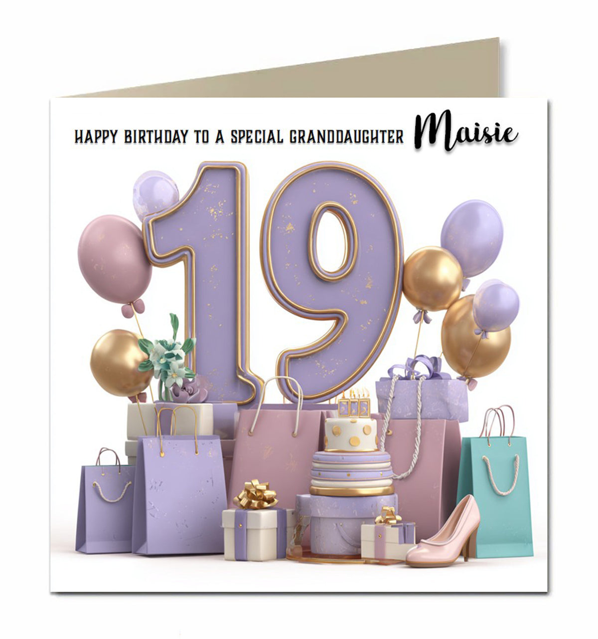 Personalised 19th Birthday Card - Birthday Number with Cake and Presents