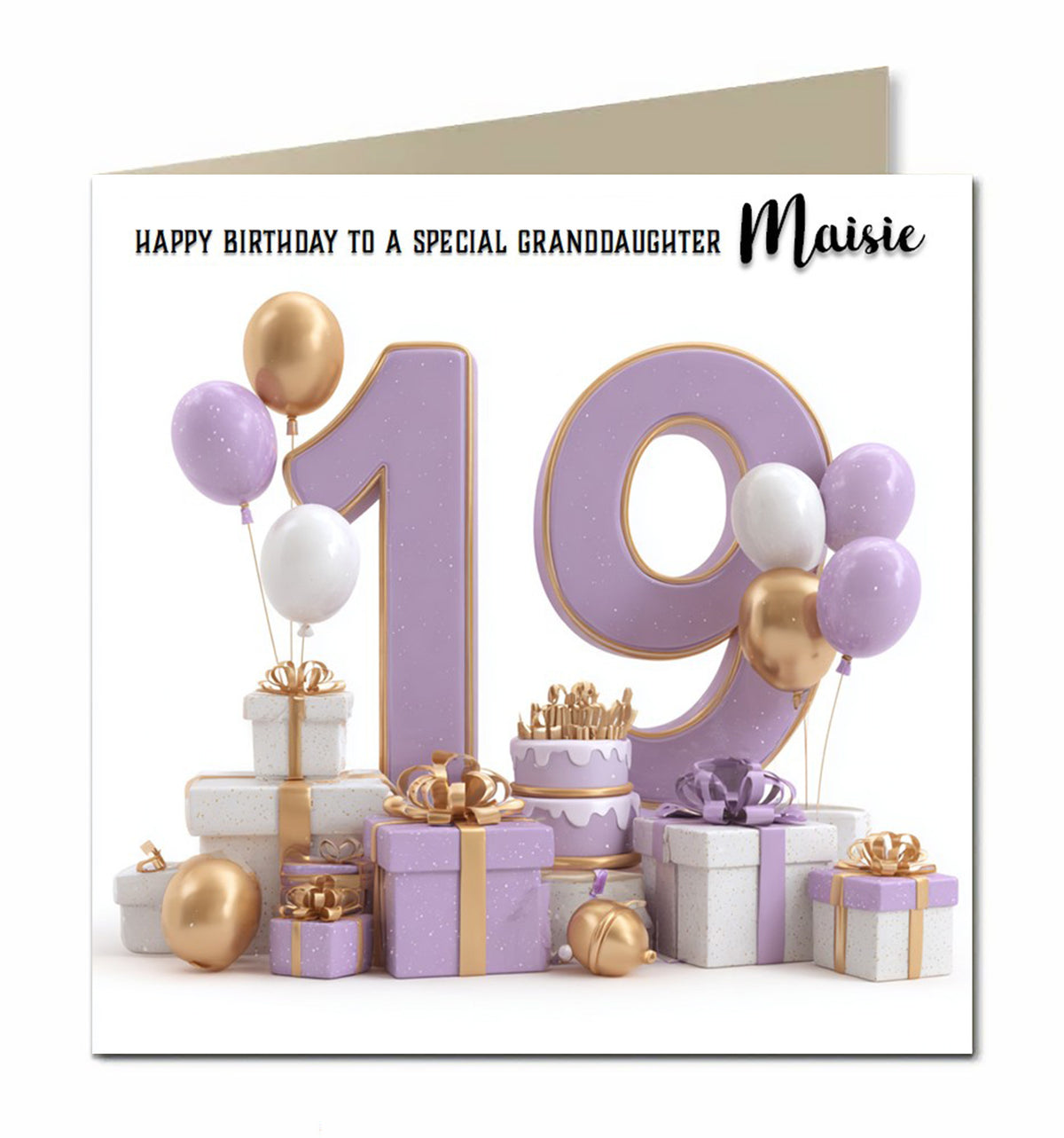 Personalised 19th Birthday Card - Birthday Number with Cake and Presents