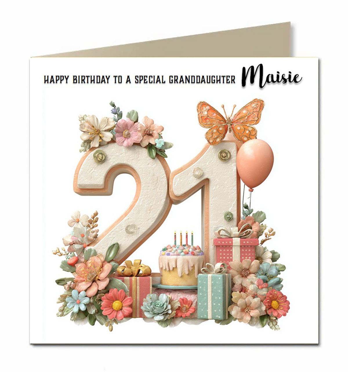 Personalised 21st Birthday Card - Birthday Number with Cake and Presents