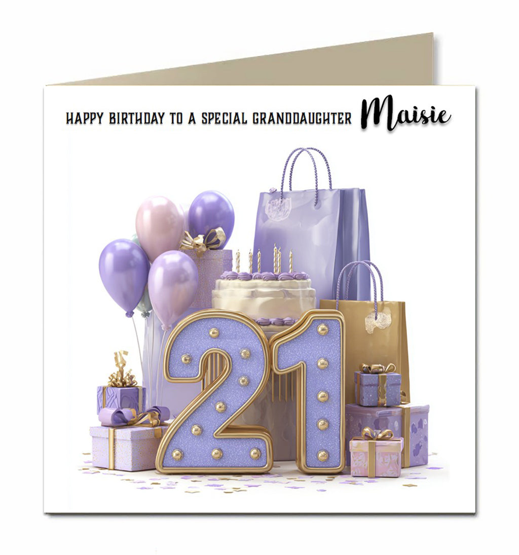 Personalised 21st Birthday Card - Birthday Number with Cake and Presents