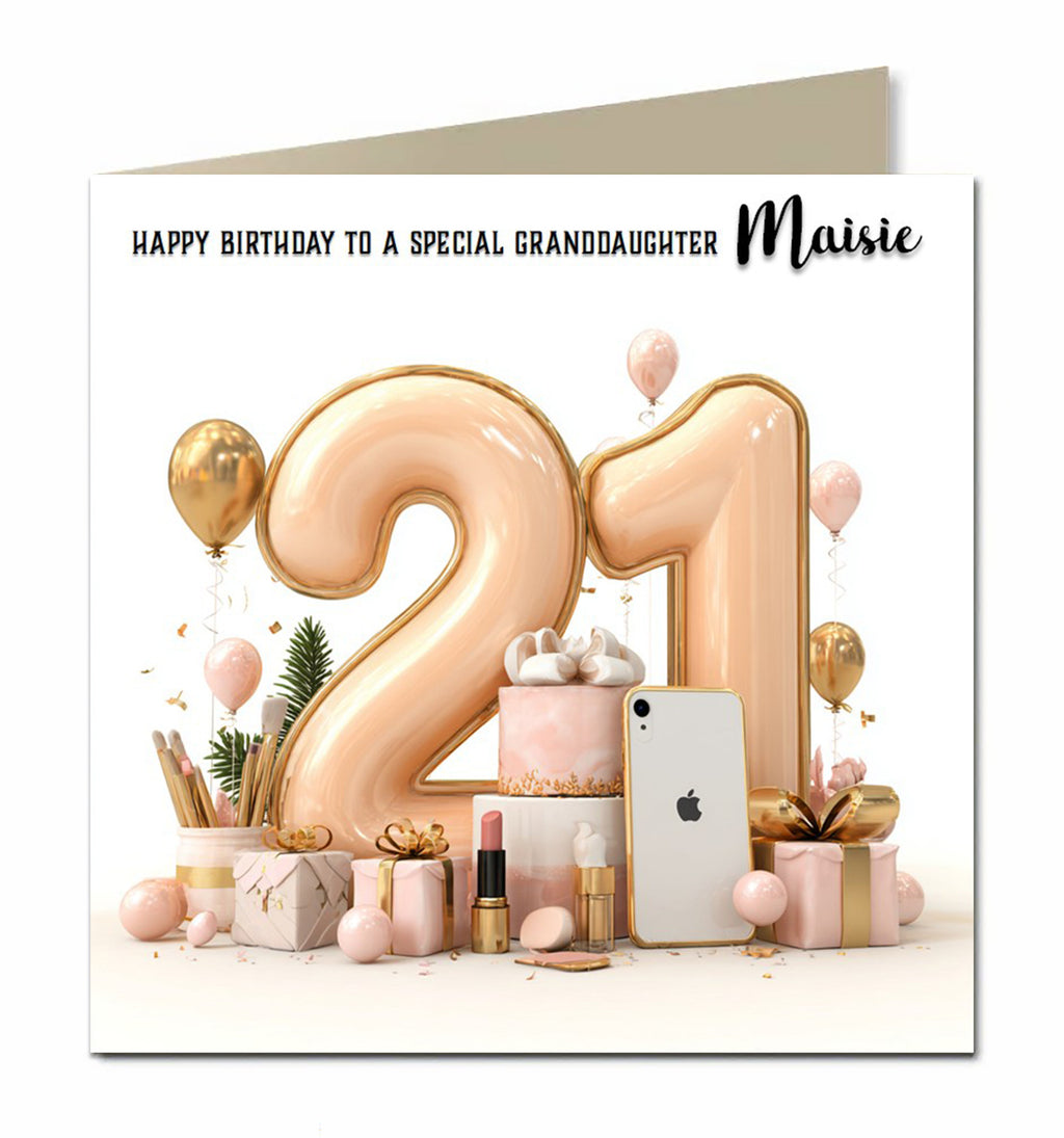 Personalised 21st Birthday Card - Birthday Number with Cake and Presents