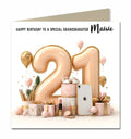Personalised 21st Birthday Card - Birthday Number with Cake and Presents