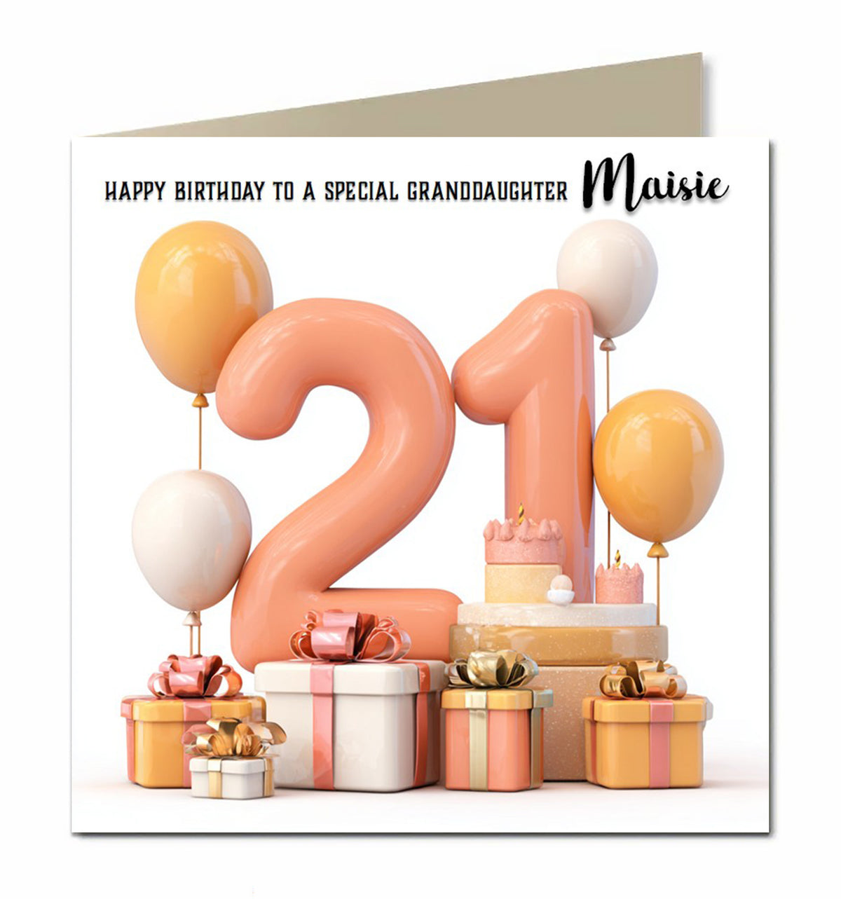 Personalised 21st Birthday Card - Birthday Number with Cake and Presents