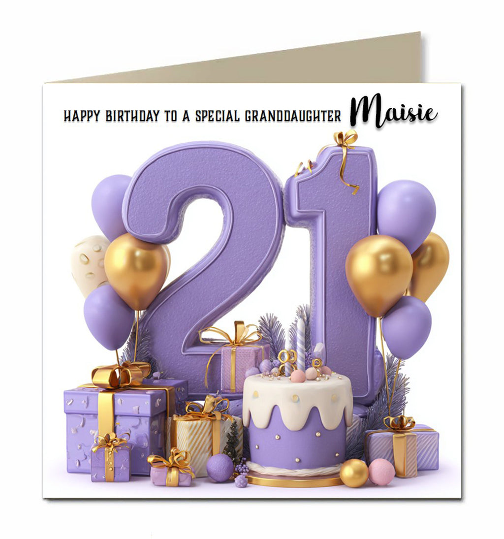 Personalised 21st Birthday Card - Birthday Number with Cake and Presents