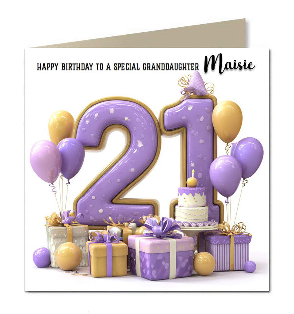 21st Birthday Card For Girls, Granddaughter, Niece, Teenager, Personalised