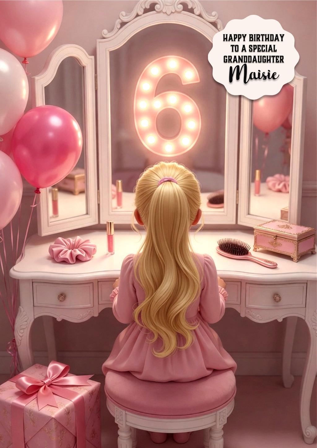 6th Birthday Card Girl Granddaughter Daughter Niece Large A5 Size