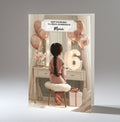 Personalised 6th Birthday Card - Girl at a Dressing Table with Number Lights