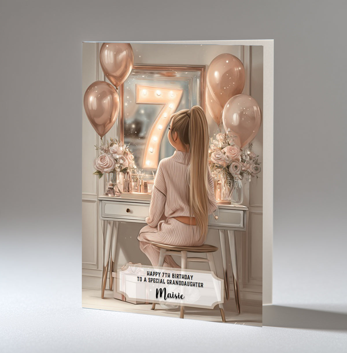 7th Birthday Card For Girls, Daughter, Granddaughter, Niece, Blonde Hair, A5 Size,