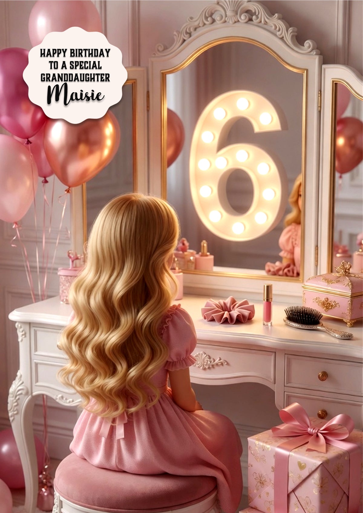 6th Birthday Card Girl Granddaughter Daughter Niece Large A5 Size