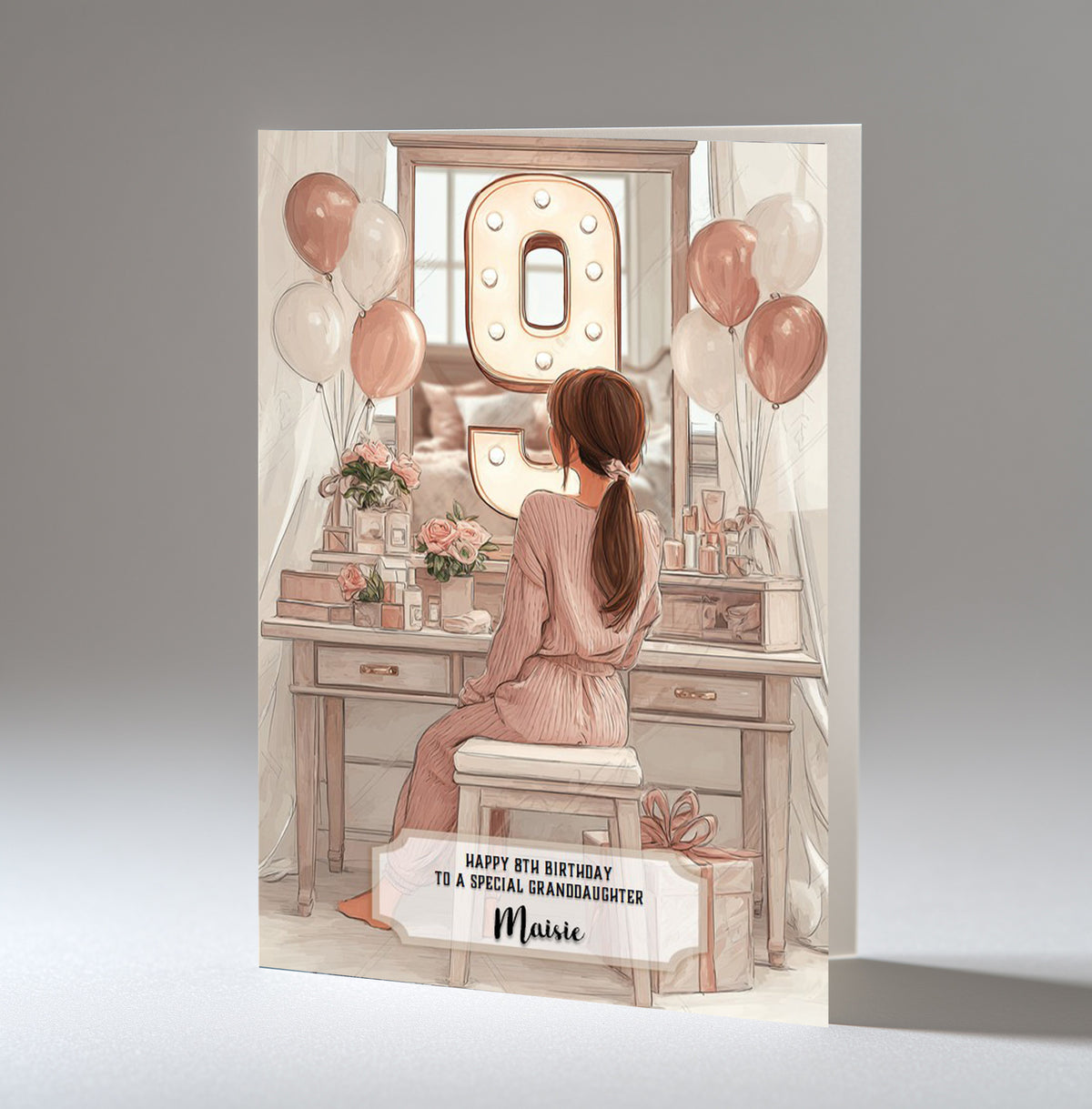 9th Birthday Card Girl, Granddaughter, Daughter, Niece, Brown Hair A5 Size