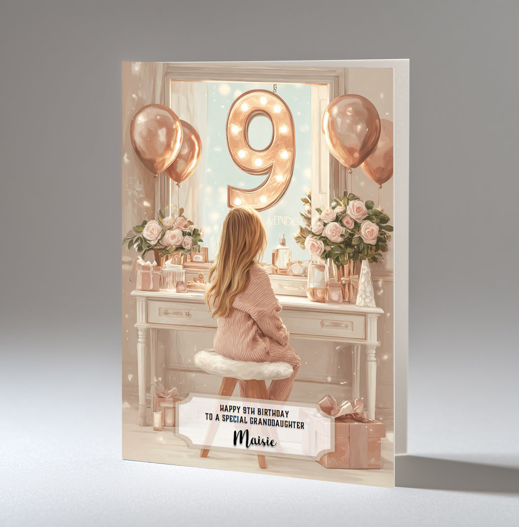9th Birthday Card Girl, Granddaughter, Daughter, Niece, Blonde Hair A5 Size