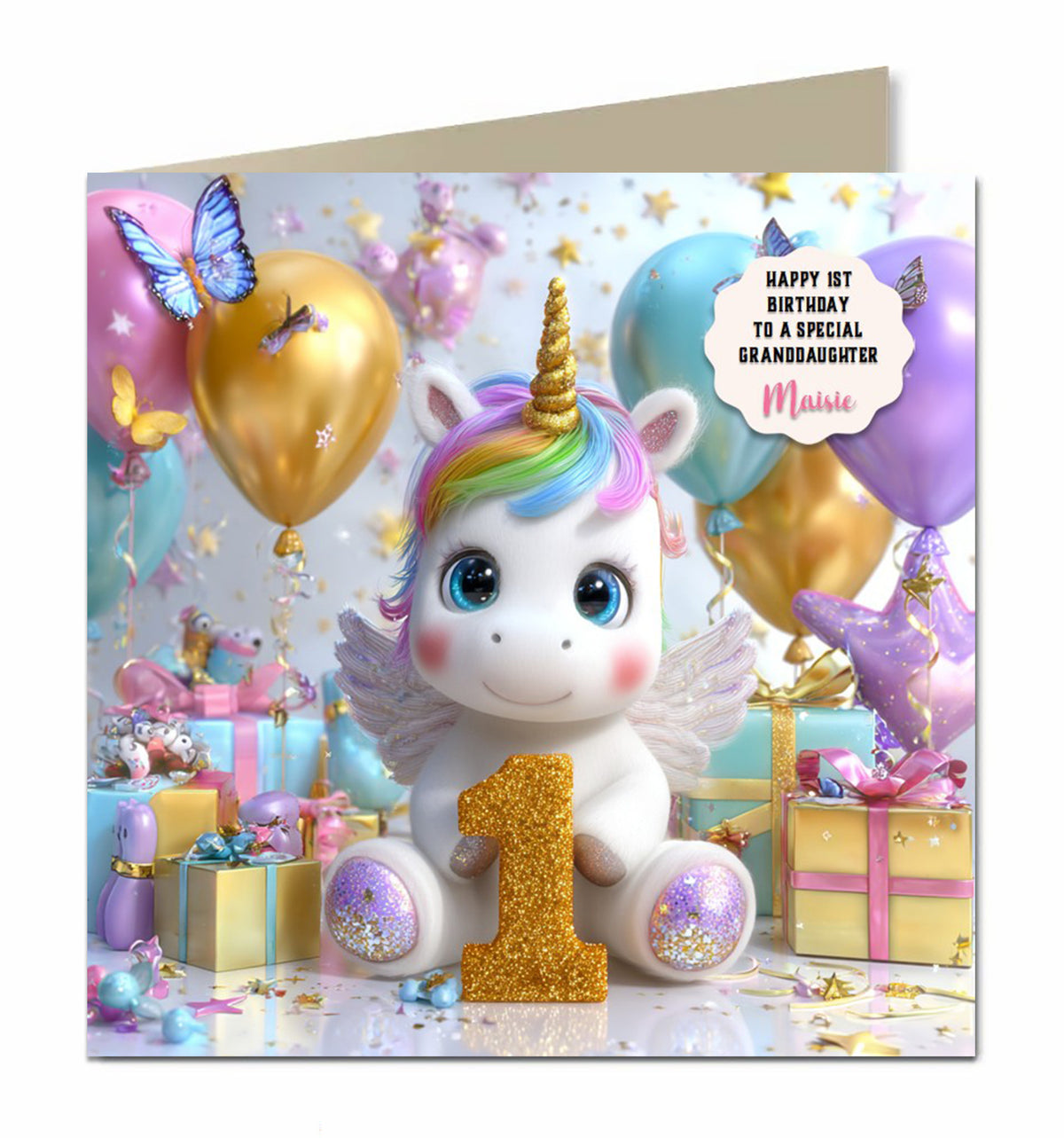 1st Birthday Card Girls Granddaughter Niece Daughter Rainbow Unicorn