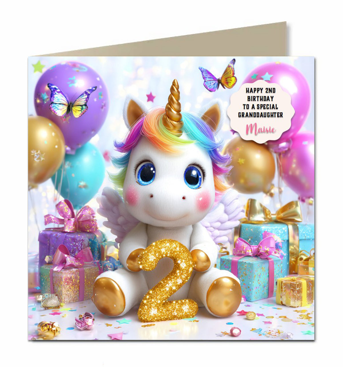 2nd Unicorn Birthday Card Girls, Granddaughter, Niece, Personalised