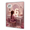 Personalised 6th Birthday Card - Girl at a Dressing Table - Brown Hair