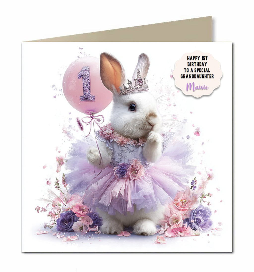 1st Bunny Rabbit Birthday Card Girls, Granddaughter, Niece, Personalised