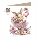 Personalised 3rd Birthday Card - Bunny with Flowers and a Number Balloon