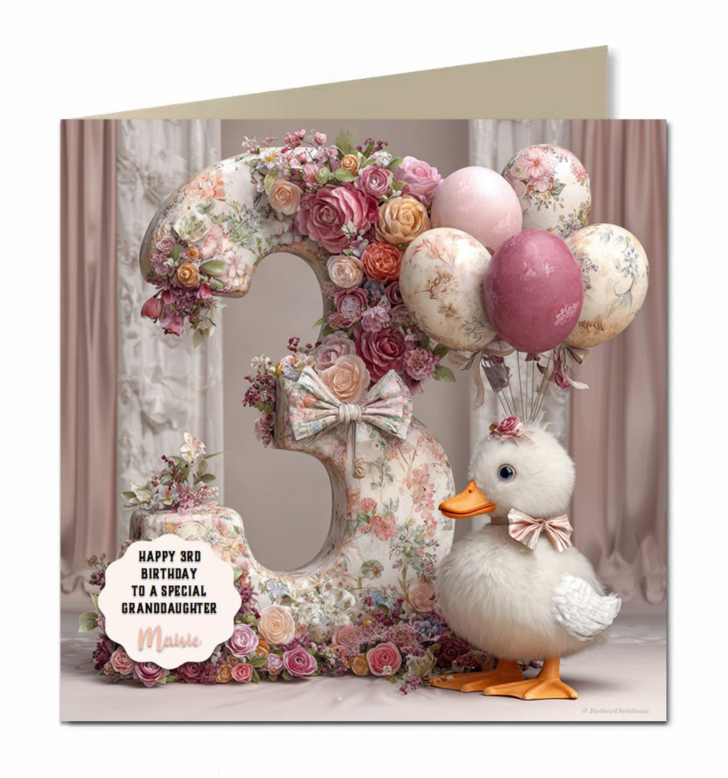 3rd Birthday Card Girls, Granddaughter, Niece, Daughter, Personalised
