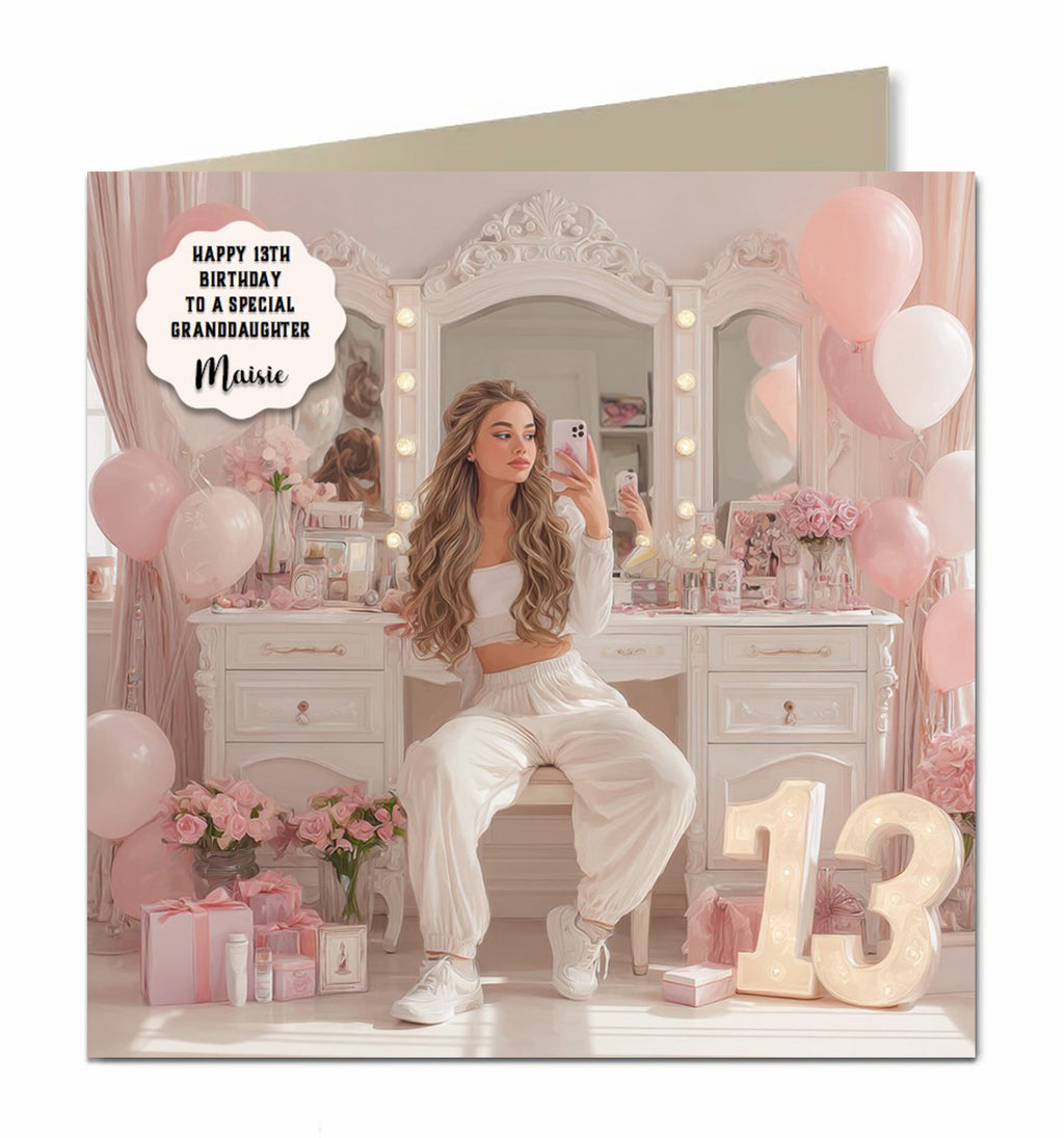 13th Birthday Card For Girls, Granddaughter, Niece, Teenager, Personalised