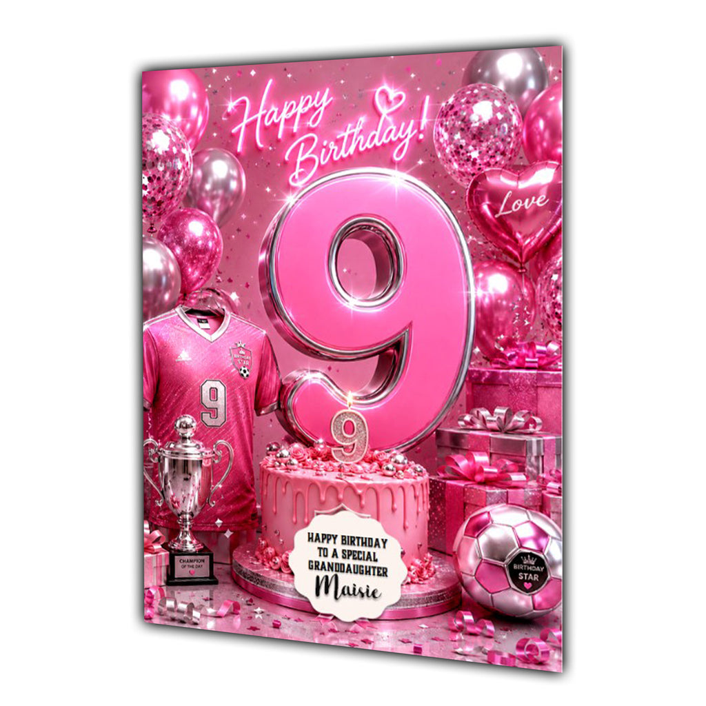 9th Birthday Card Football Girl Granddaughter Daughter Large A5 Size
