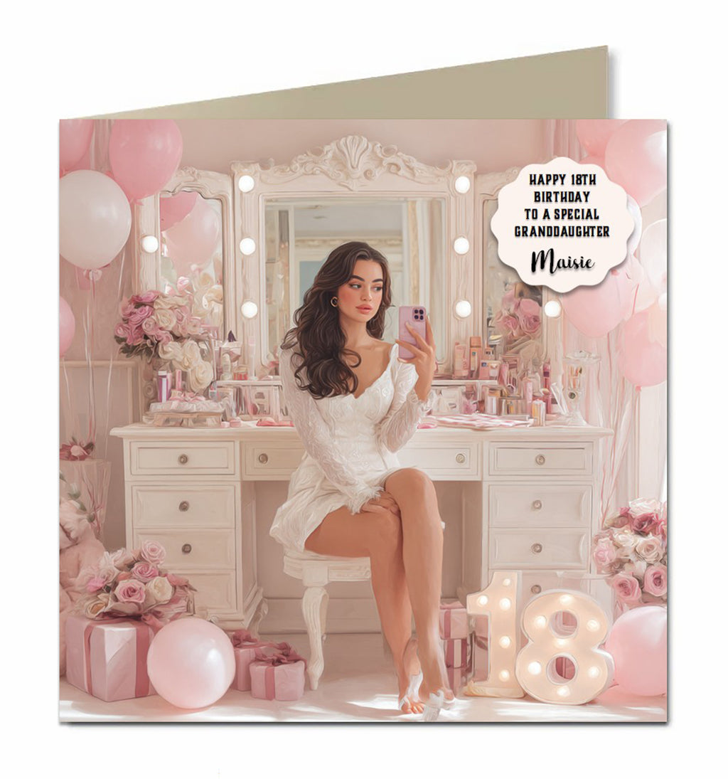 Personalised 18th Birthday Card - Woman at a Dressing Table