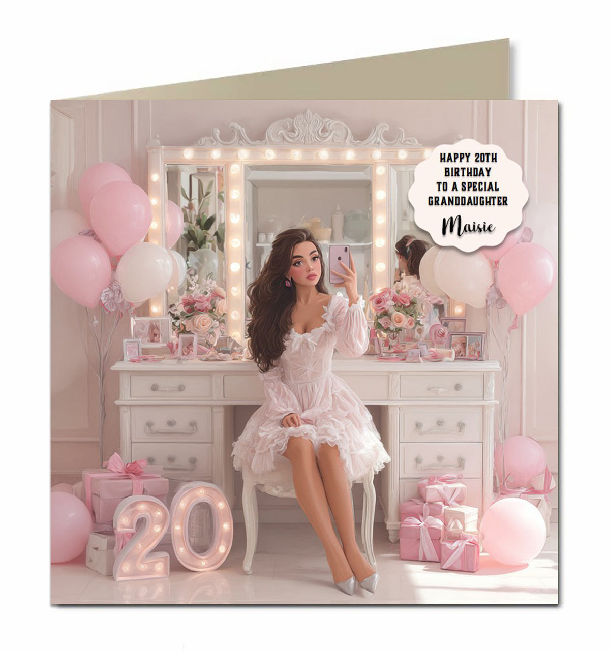20th Birthday Card Girls Granddaughter Niece Daughter Teenager Brown Hair