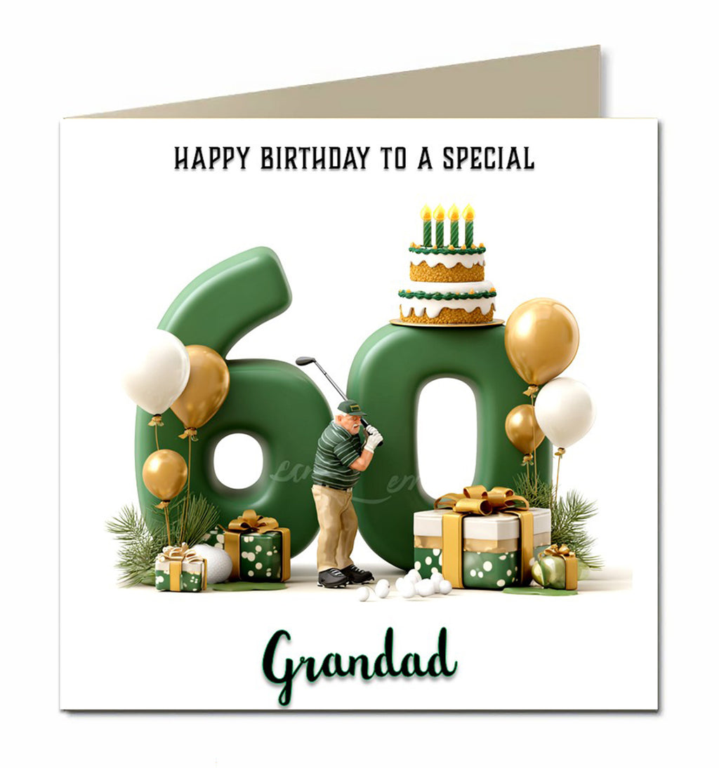 60th Golf Birthday Card for Boys Personalised, Son, Nephew, Dad, Husband