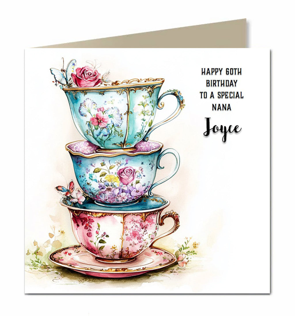 Birthday Card For Girls or Women Wife, Mum, Nana Cuppa Tea Personalised