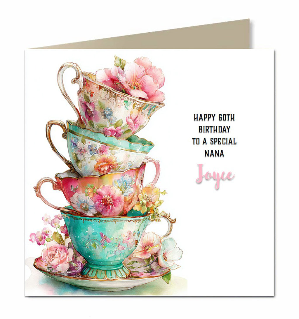 Birthday Card For Girls or Women Wife, Mum, Nana Cuppa Tea Personalised