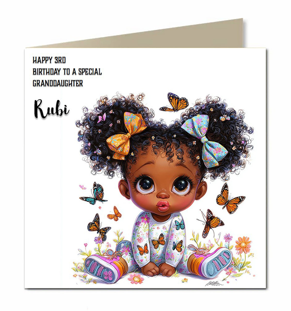 Birthday Card For Girls Daughter, Niece, Cute Black Hair Personalised