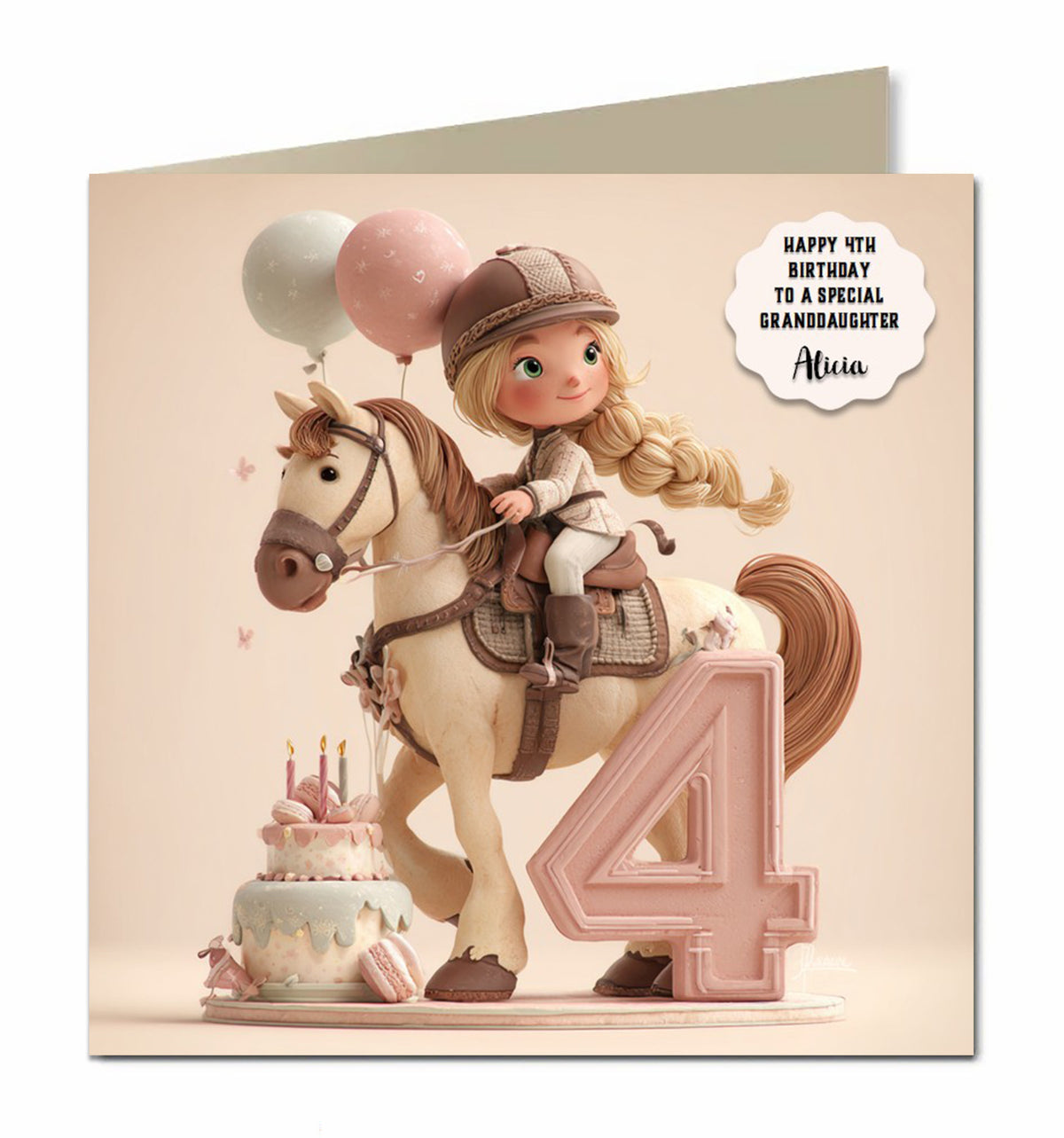 4th Birthday Card For Girls, Granddaughter, Niece, Horse, Personalised